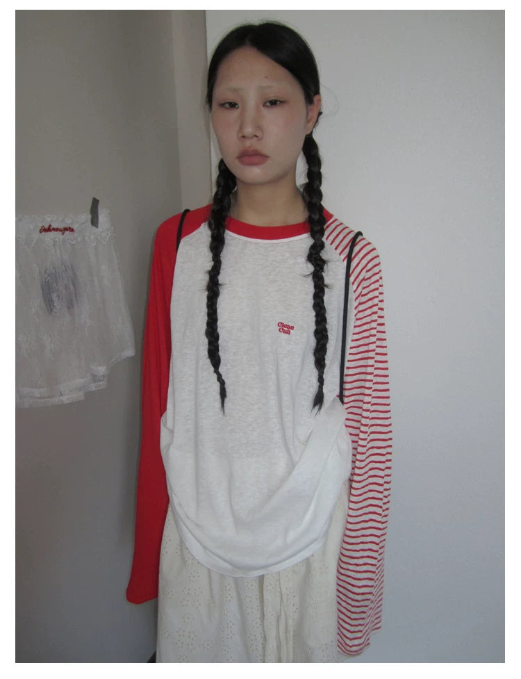 Colorblock-Raglan-Streifen-Langarmshirt