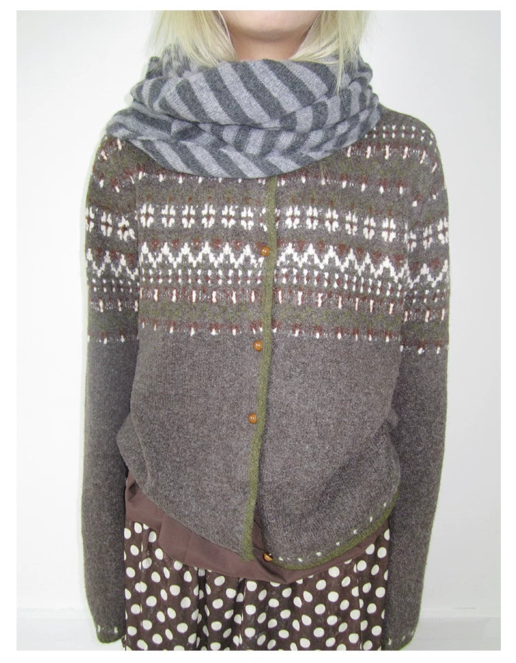 Coffee Diamond Knit Cardigan
