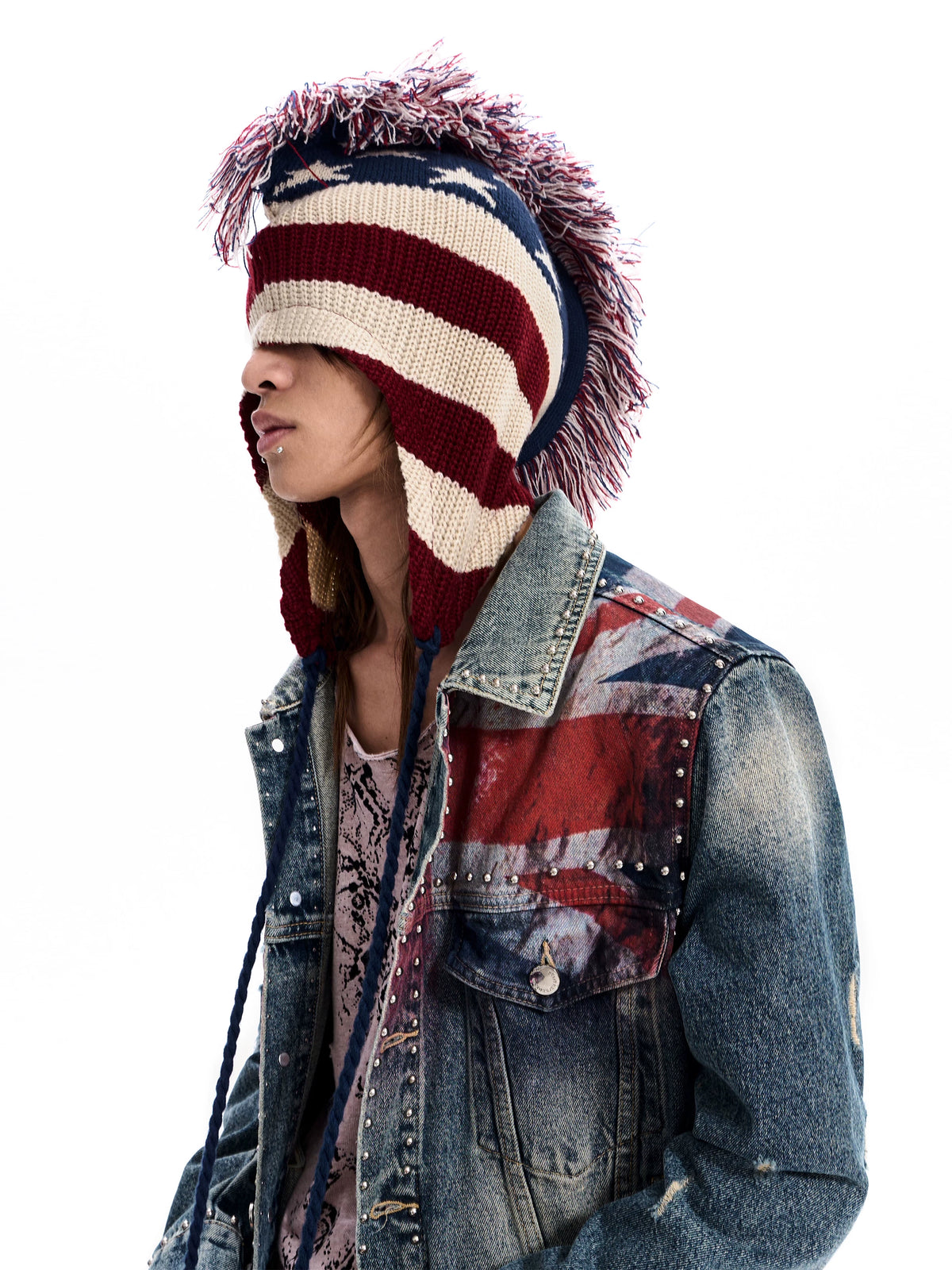 American Flag Earflap Knit Hat