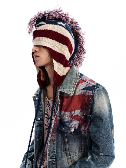 American Flag Earflap Knit Hat