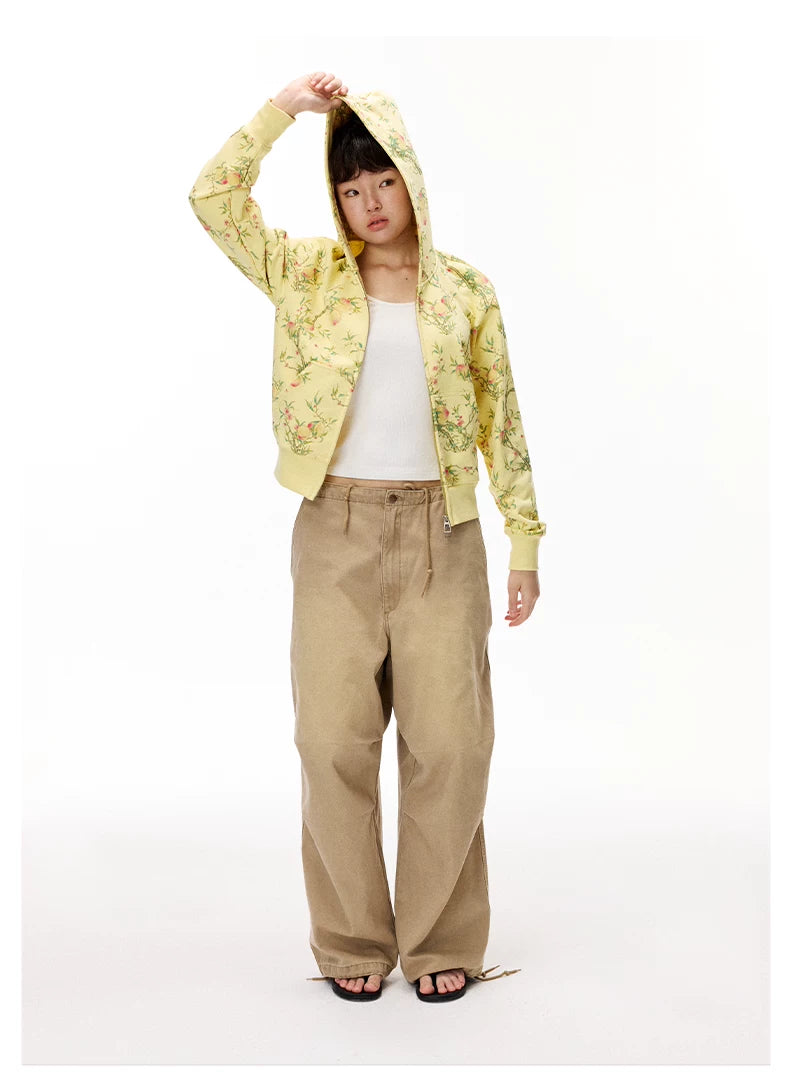 Floral Hooded Zip Sweatshirt product photo, yellow