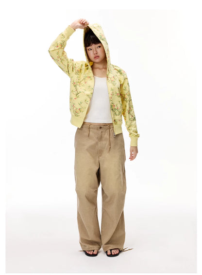 Floral Hooded Zip Sweatshirt product photo, yellow