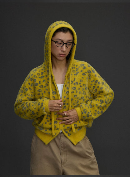 Yellow Leopard Knit Hoodie