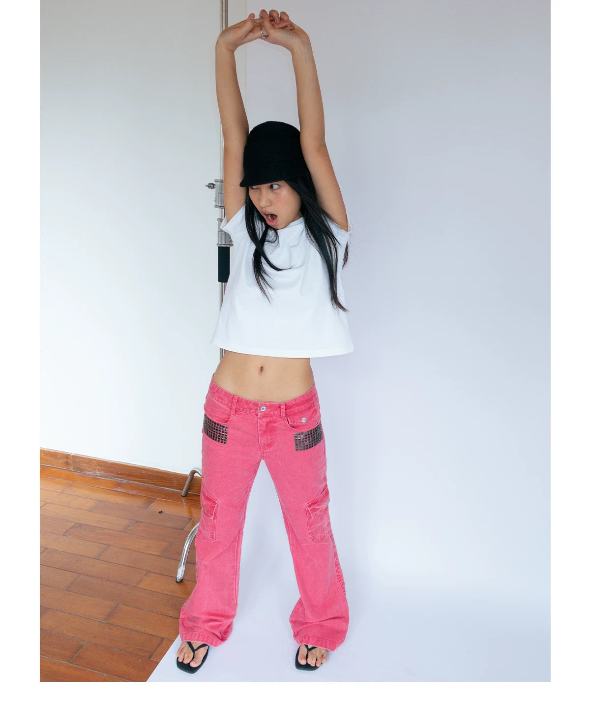 Pink Rivet Flare Cargo Pants product photo