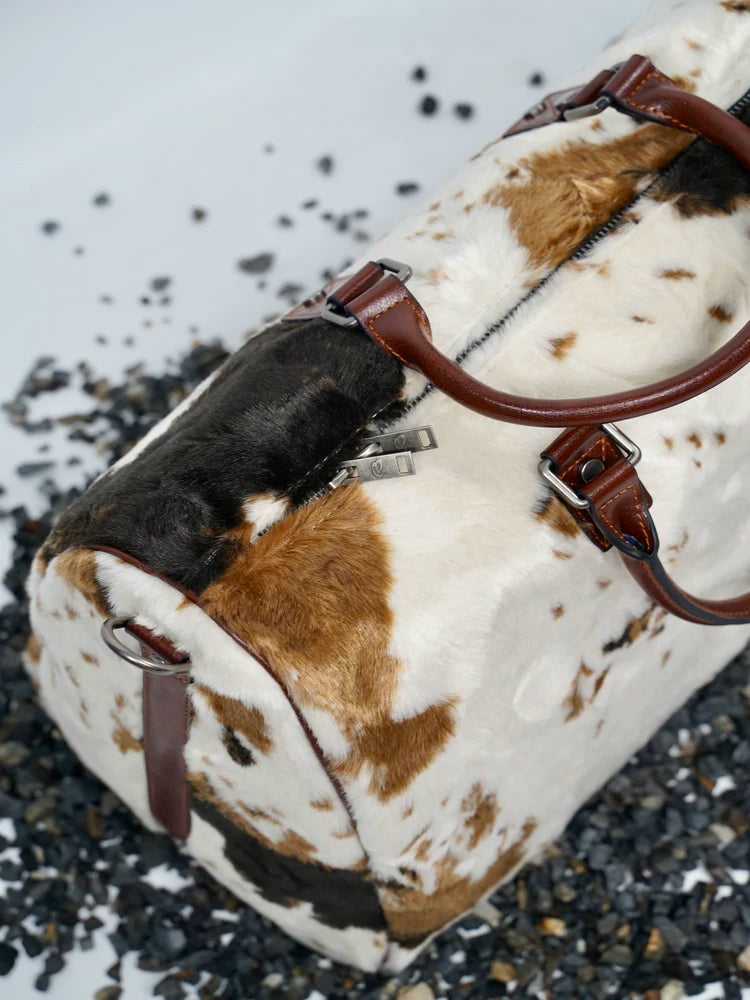 VOWPROGRESS Cow-Print Hair-On Leather Duffle Bag