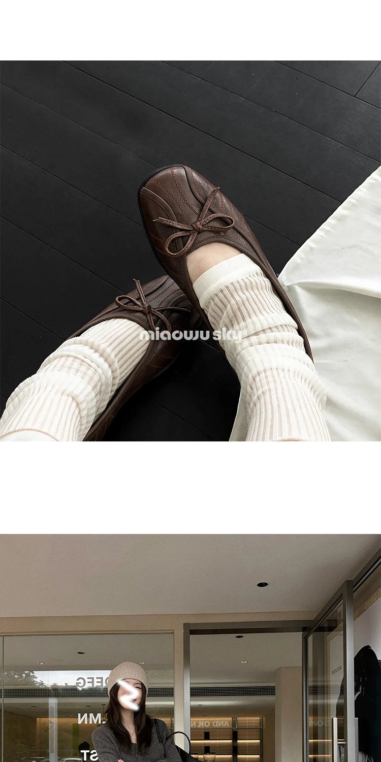 Leather Bow Ballet Flats