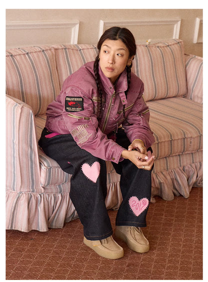 Washed Quilted Patch Embroidered Jacket