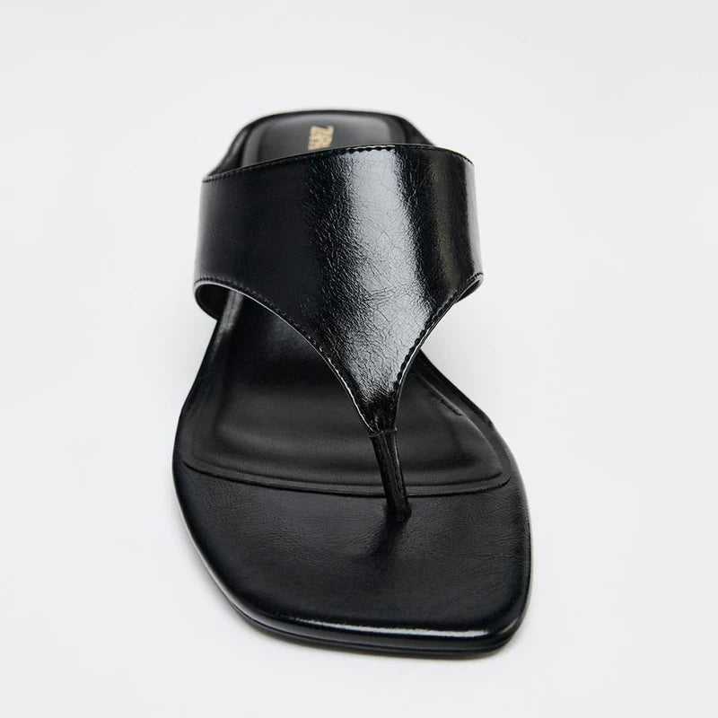 Women's Square Toe Mid-Heel Thong Slide Sandals