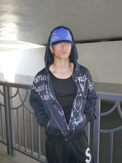 Graphic Embroidered Knit Beanie in Brown and Blue color