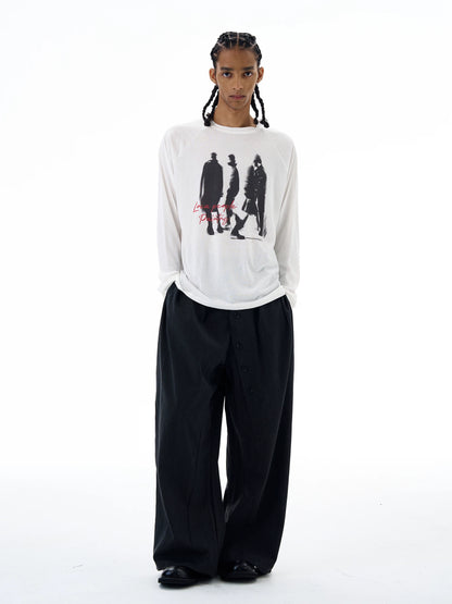 White graphic long sleeve T-shirt, front view