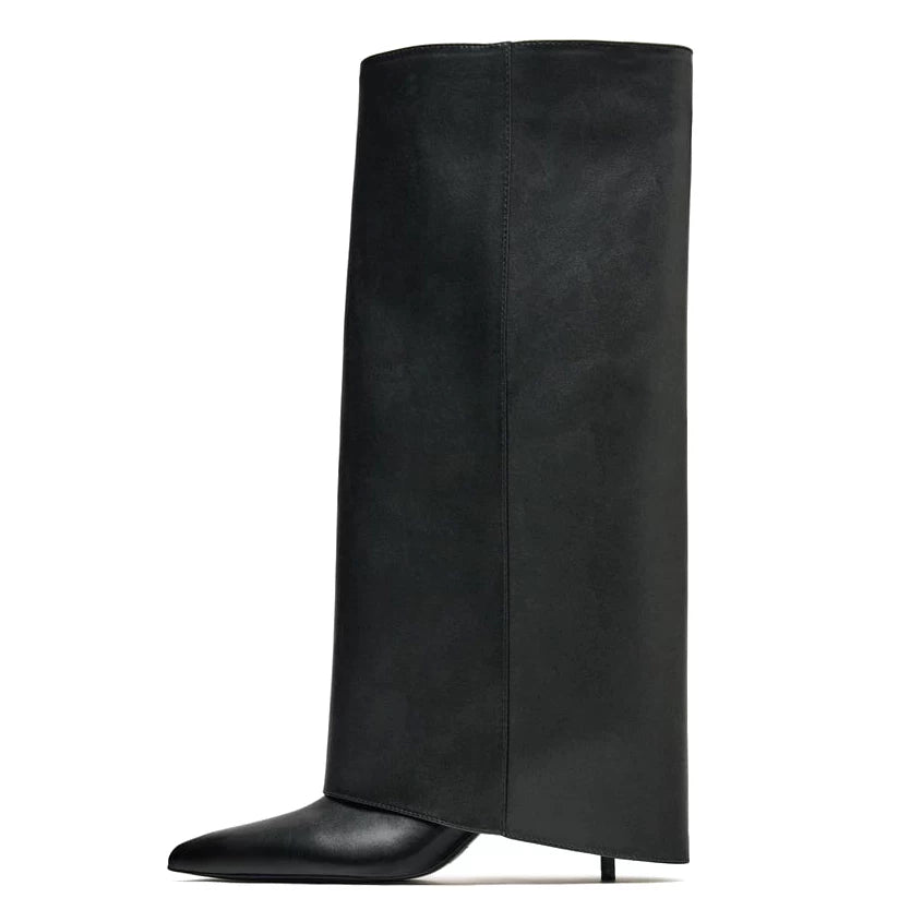 Women's Pointed Toe Stiletto Wide-Shaft Knee-High Boots