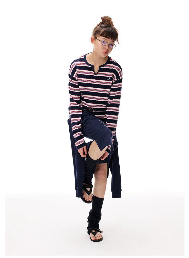 Striped V-Neck Knit Sweater