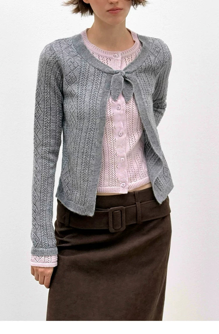 Faux-Layered Argyle Wool Cardigan - 360 view 7