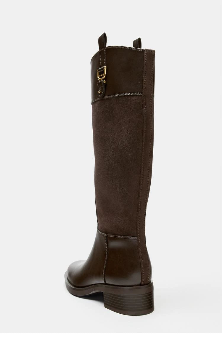 Women's Round Toe Block Heel Knee-High Boots