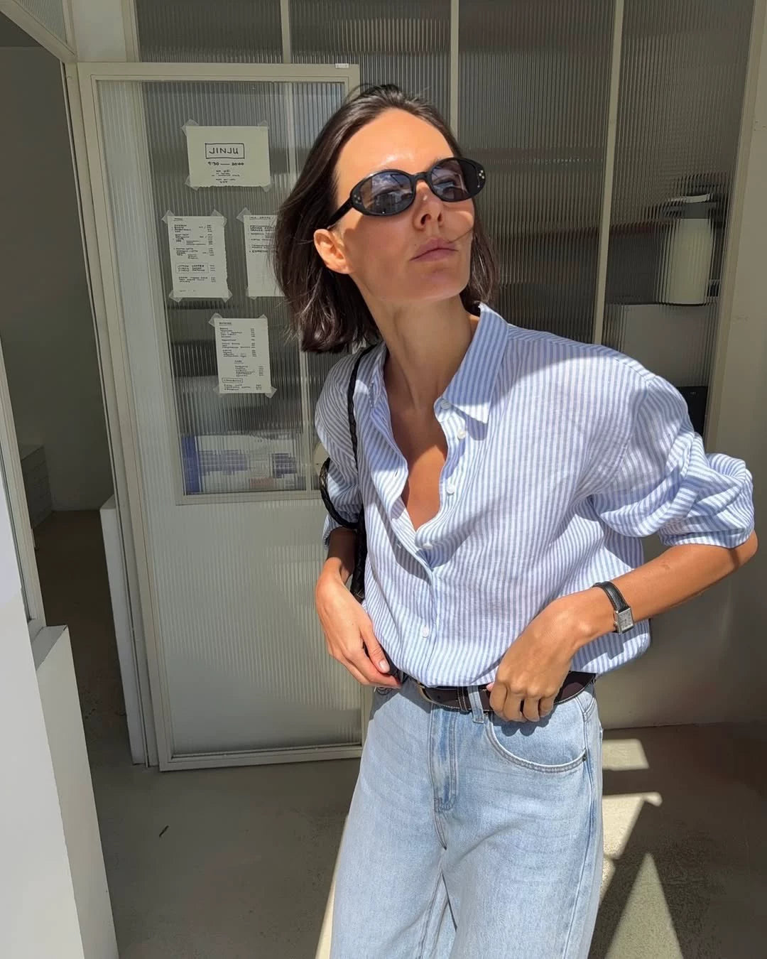 Striped Shirt & Straight-Leg Jeans Casual Separates
