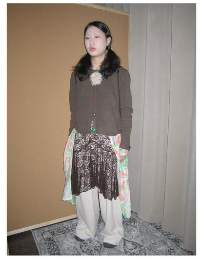 Lace Overlay A-Line Midi Skirt
