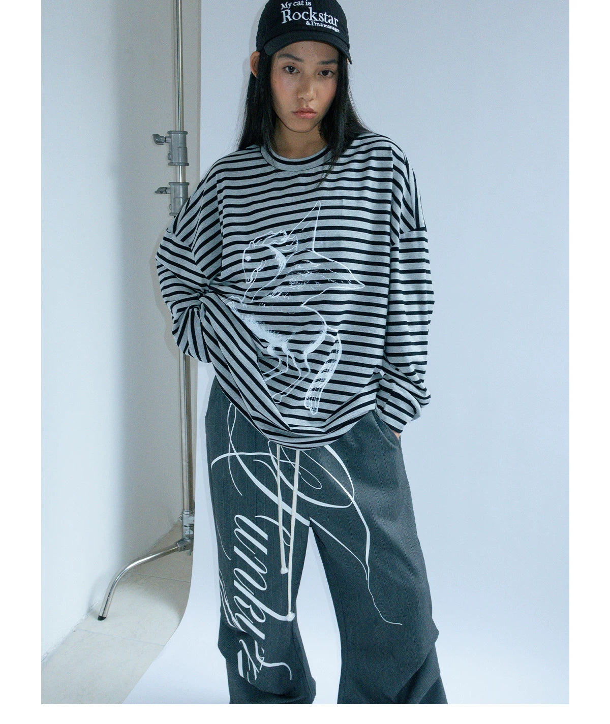 Hand Drawn Print Wide Leg Trousers