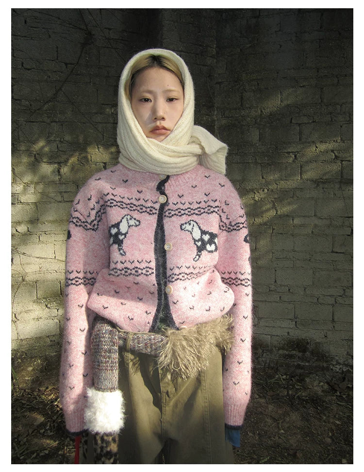 Dachshund Jacquard Knit Cardigan