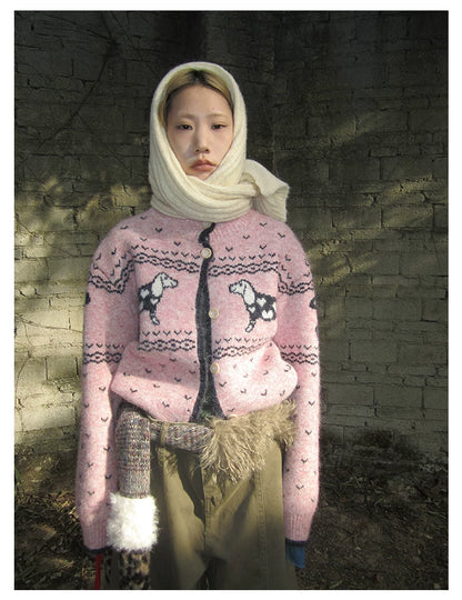 Dachshund Jacquard Knit Cardigan