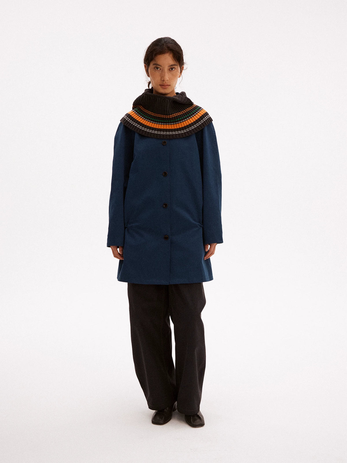 Striped Wool Blend Shoulder Cape