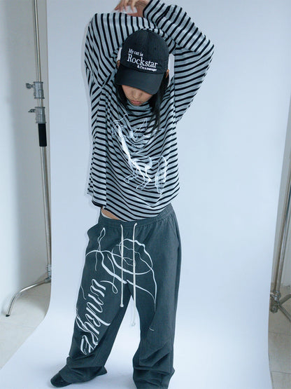 Hand Drawn Print Wide Leg Trousers