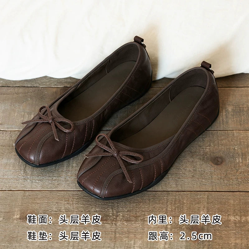 Leather Bow Ballet Flats