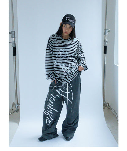 Hand Drawn Print Wide Leg Trousers