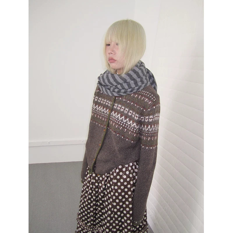 Coffee Diamond Knit Cardigan