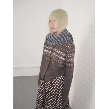 Coffee Diamond Knit Cardigan