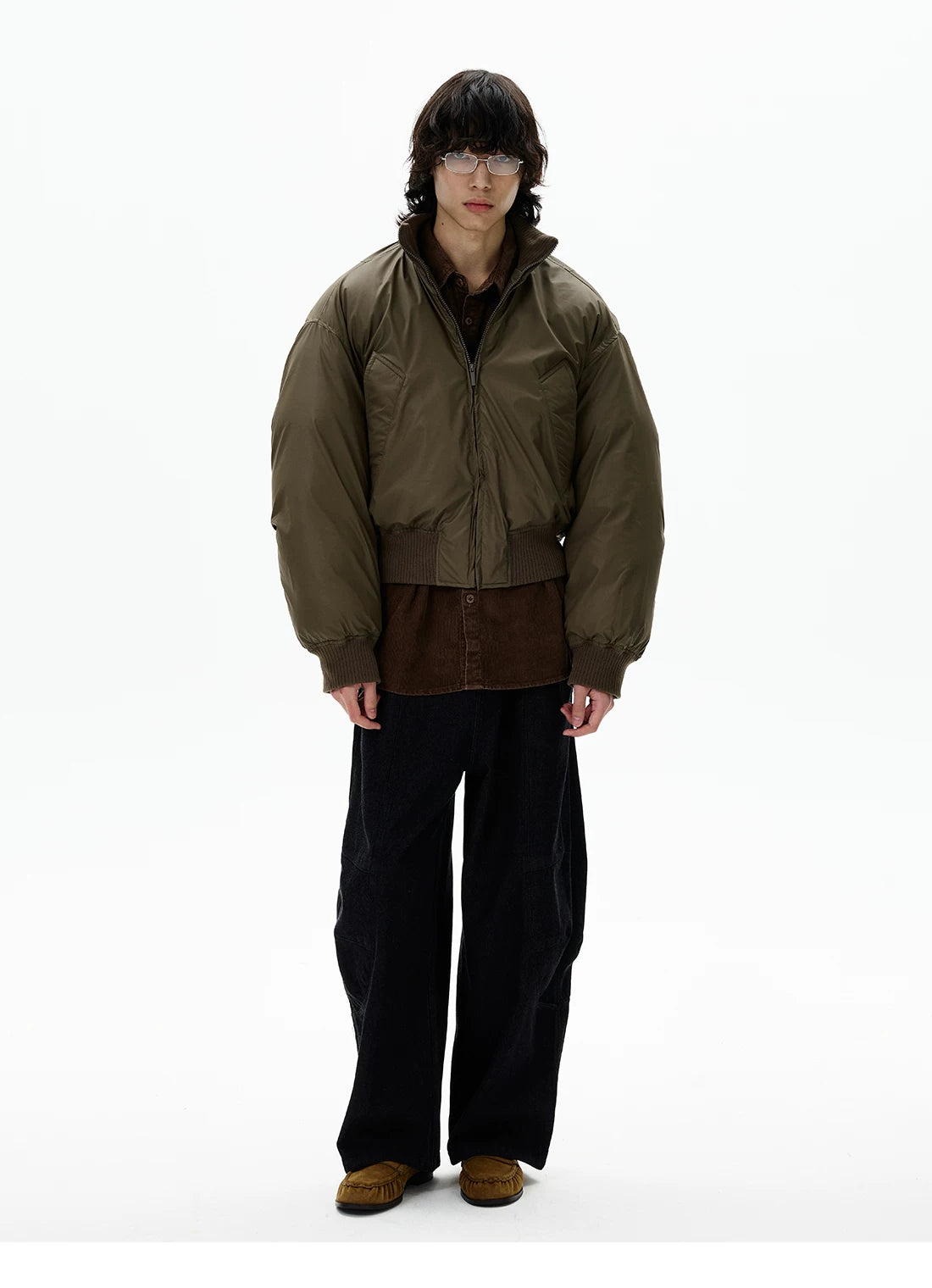 Khaki relaxed bomber jacket, full view