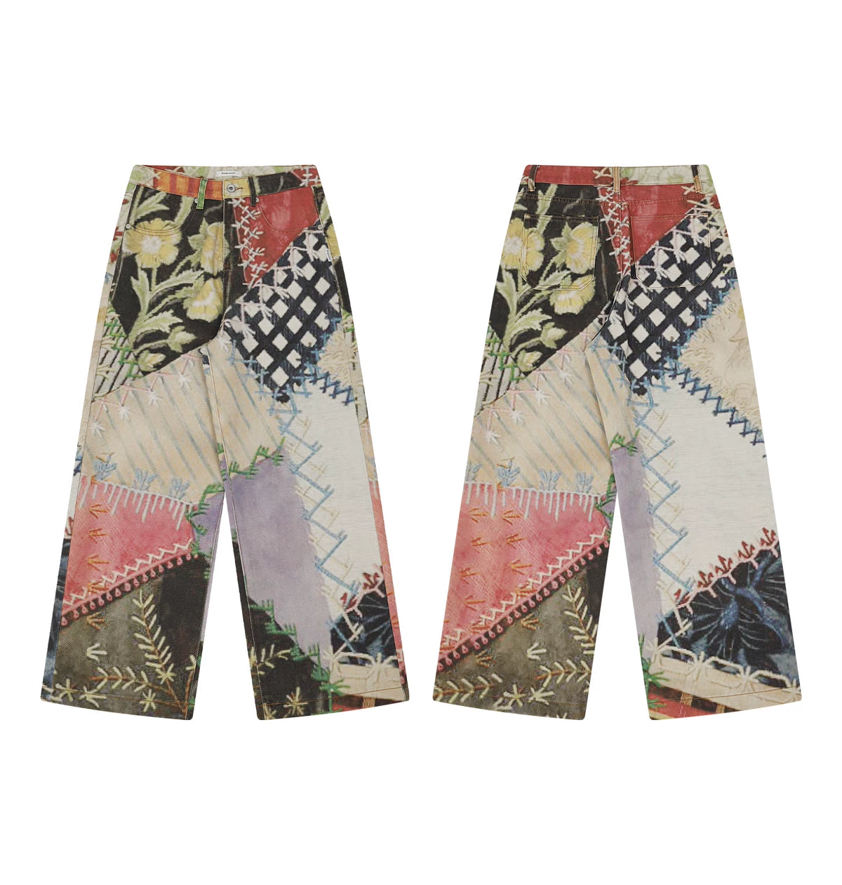 Patchwork Print Wide-Leg Trousers in multicolor product photo