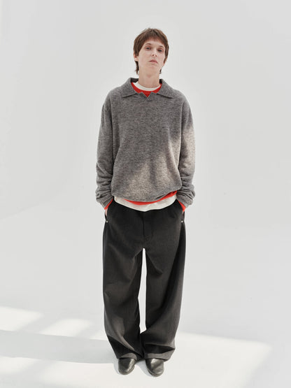 Grey boucle polo sweater, front view