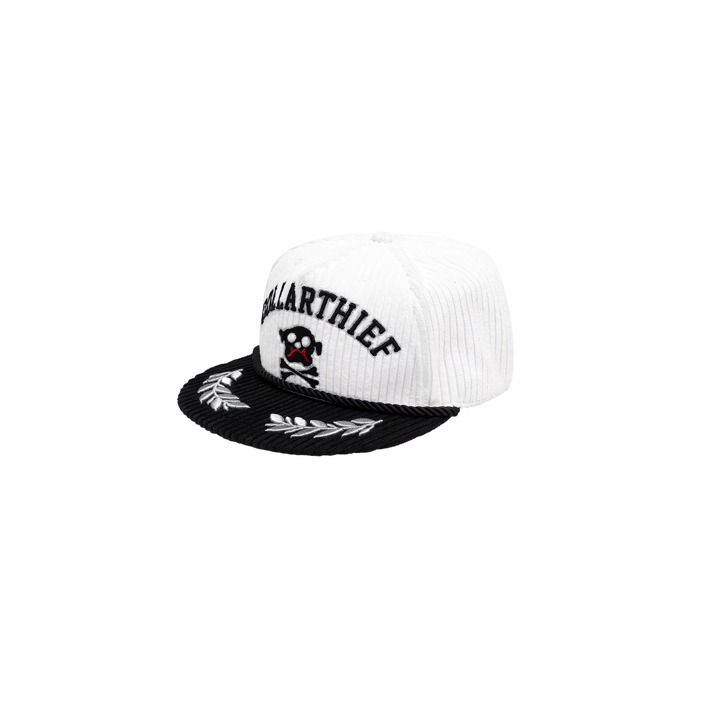 American Style Black & White Corduroy Embroidered Flat Brim Trucker Hat