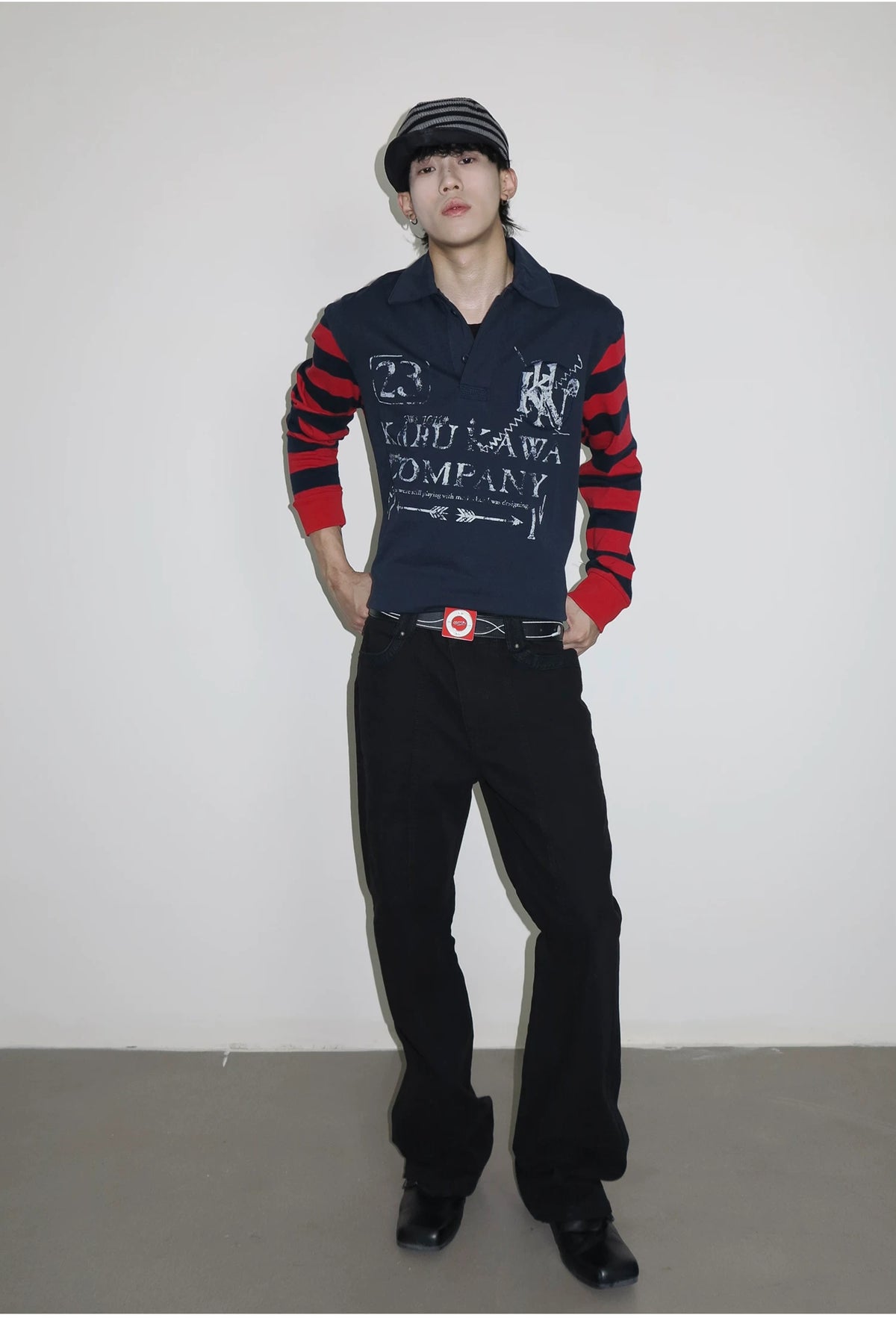 Black jeans, full-length front view on model