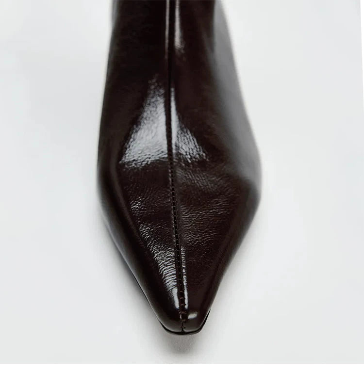Women's Pointed Toe Kitten Heel Wide-Shaft Knee-High Boots