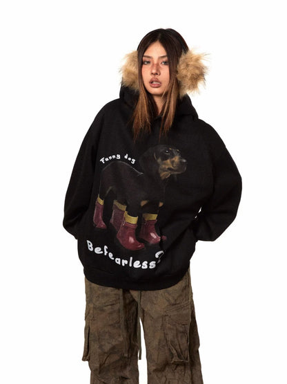 Dachshund Print Fleece Hoodie