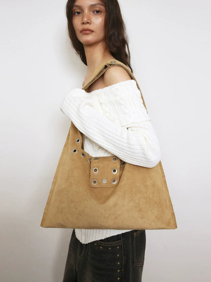 Grommet Suede-Look Shoulder Tote Bag product photo
