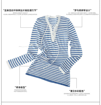 Striped V Neck Knit Top