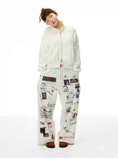 Printed Knit Straight-Leg Sweatpants