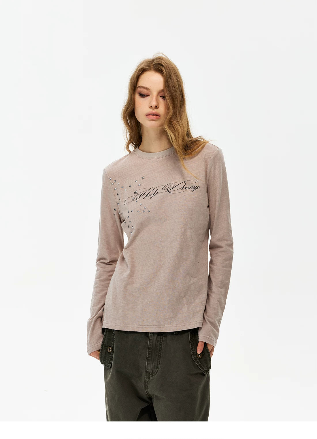 Unisex Star Graphic Long Sleeve T-Shirt in beige