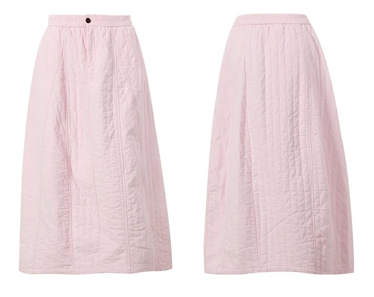 Cream Quilted A-Line Midi Skirt