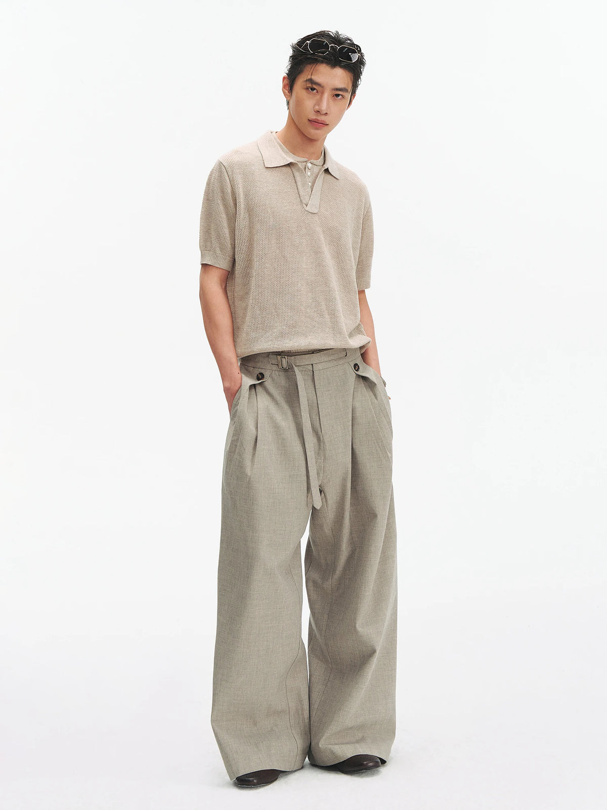 Architectural Pleated Wide-Leg Trousers