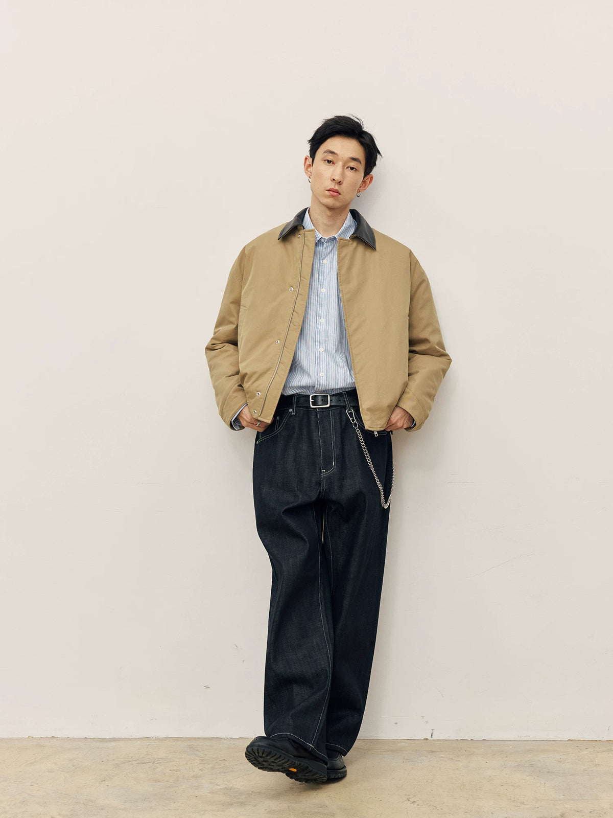 Leather-Collar Primaloft Harrington Jacket