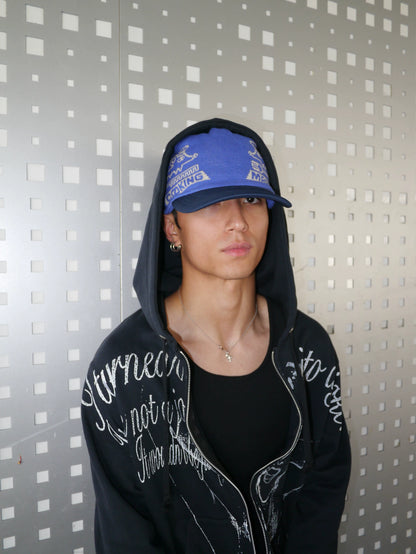 Graphic Embroidered Knit Beanie in Brown and Blue color