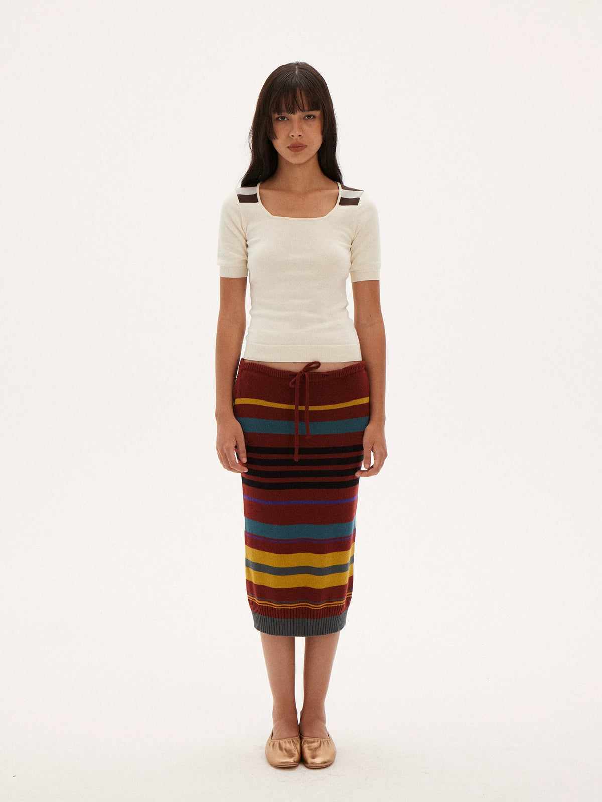 Striped Knit Midi Skirt
