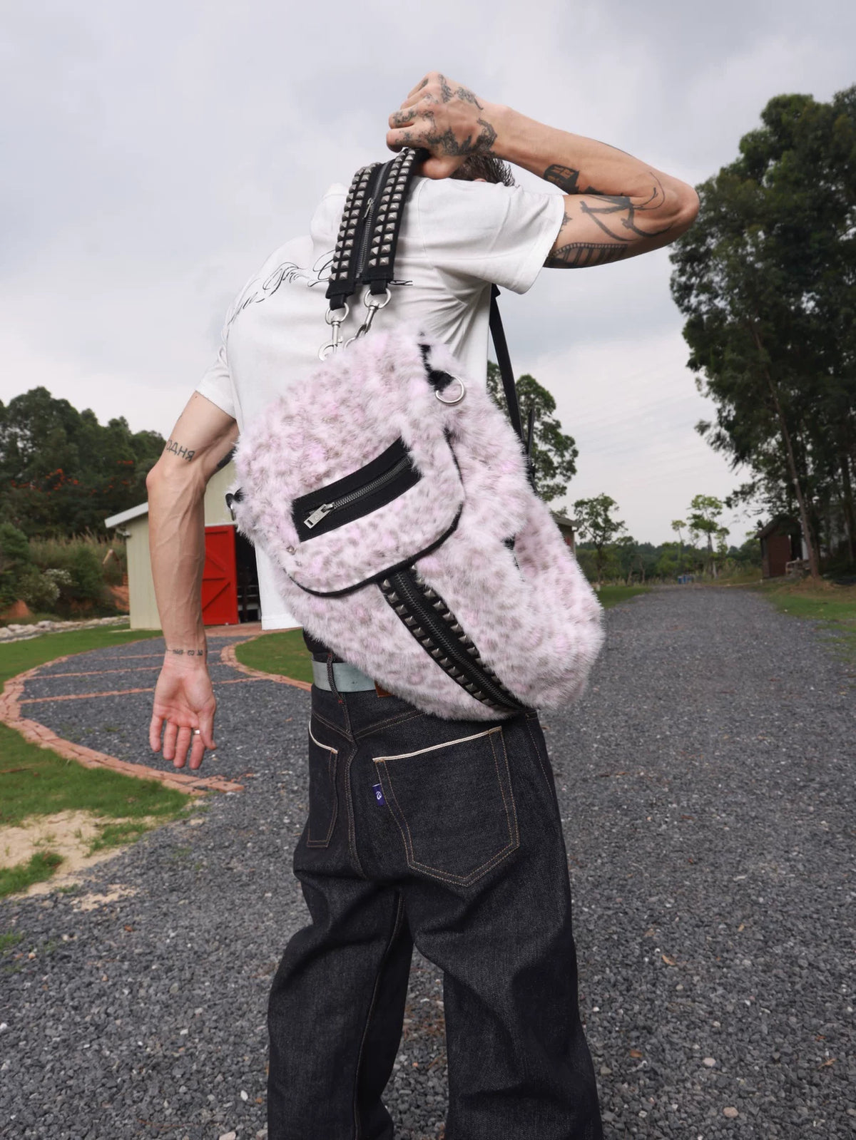 Archive Leopard Faux Fur & Suede Studded Backpack