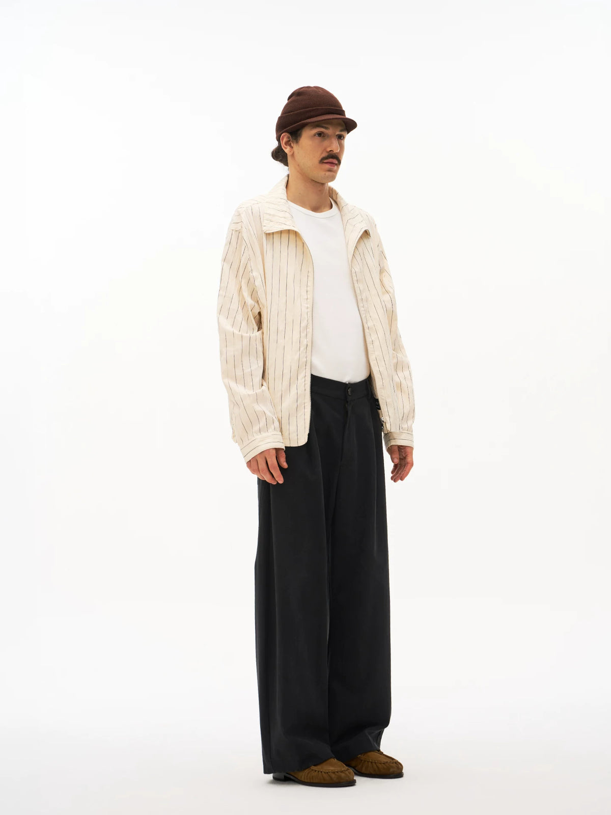 Textured Check Stand Collar Jacket in black