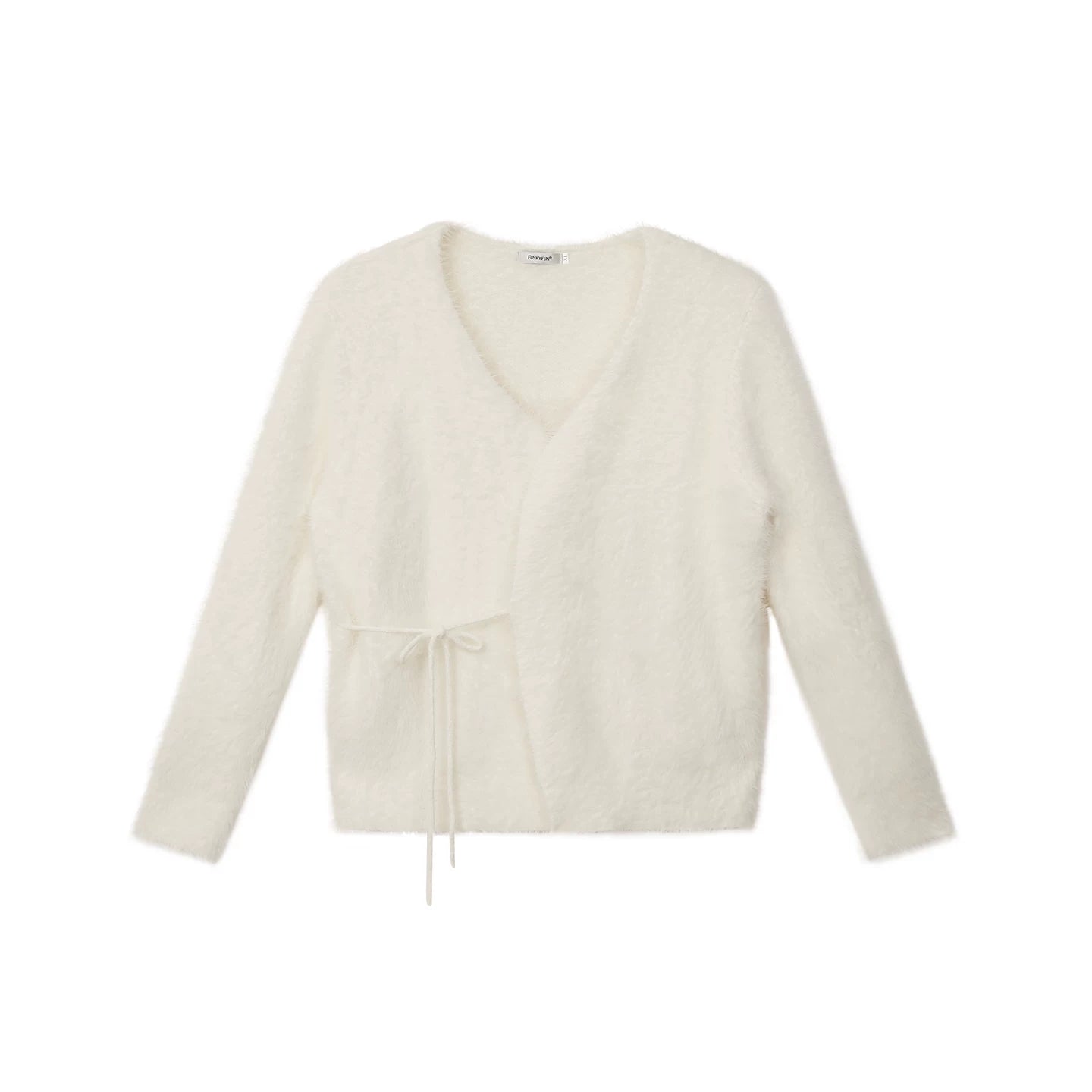 Soft Faux Mink Tie-Front V-Neck Cardigan