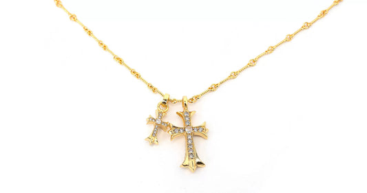 24K Gold-Plated Double Cross Crystal Necklace