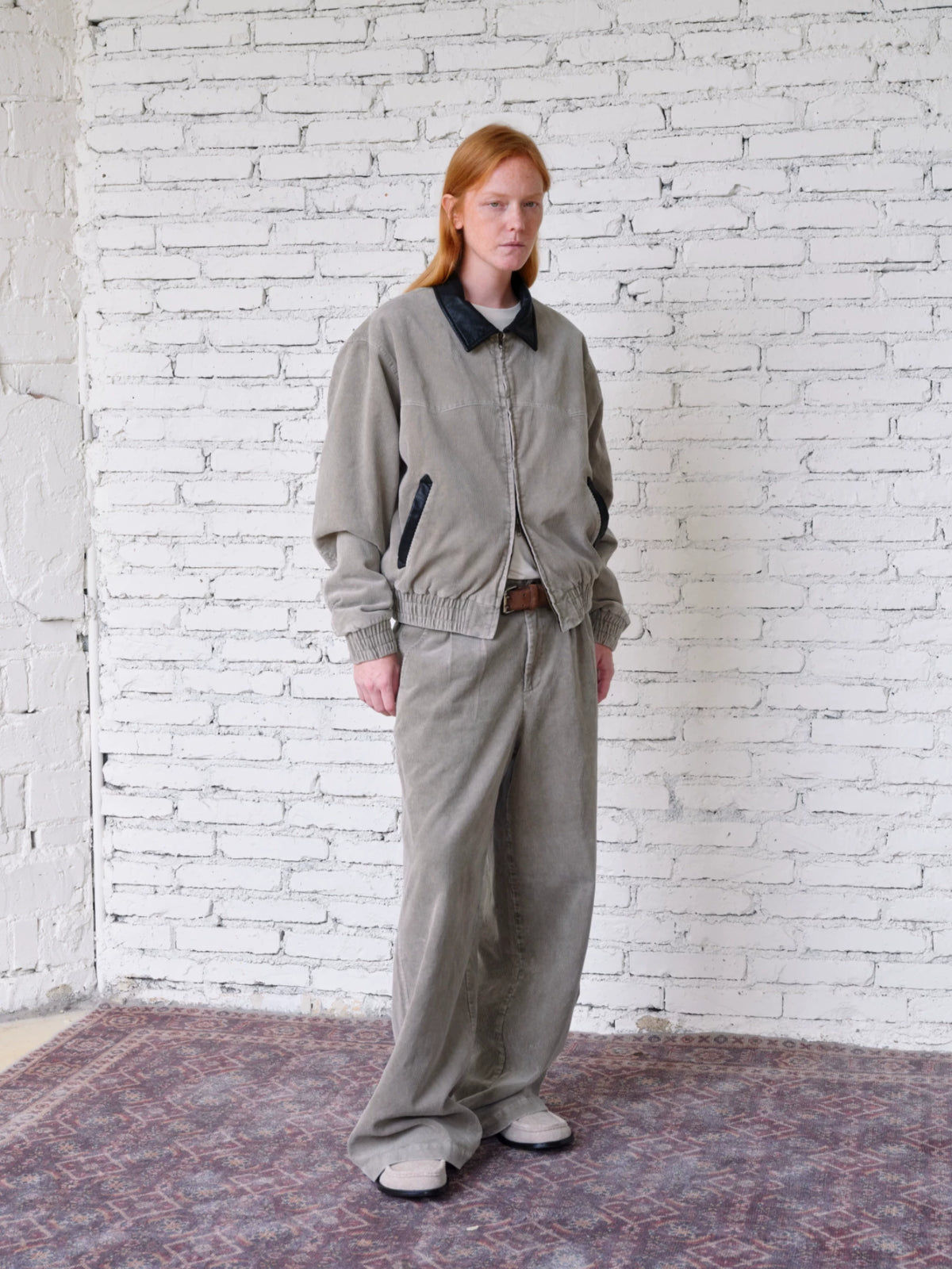 VLABMADE Western Faux-Leather Collar Corduroy Jacket